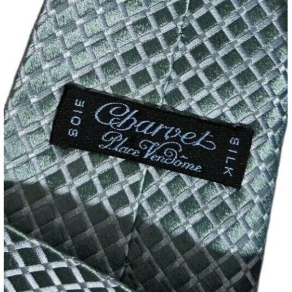 CHARVET Men's 100% Silk Necktie LUXURY Tie XL Green Geometric W:3.7" EUC - Picture 2 of 4
